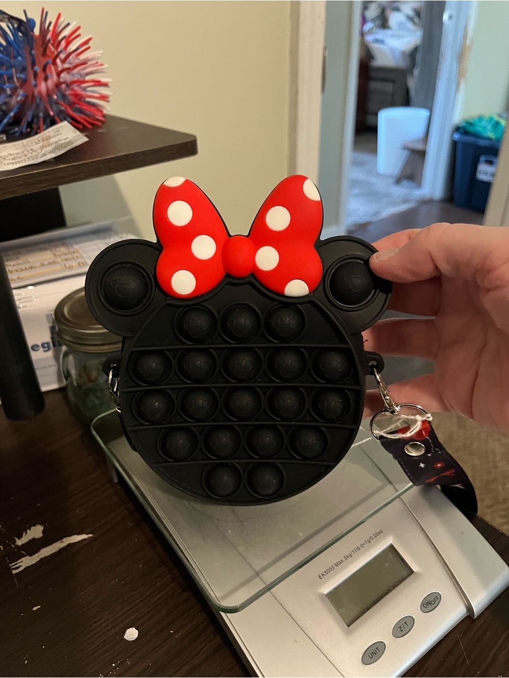 Black Silicone Minnie Mouse Pop-It Phone Crossbody Bag with Red Bow